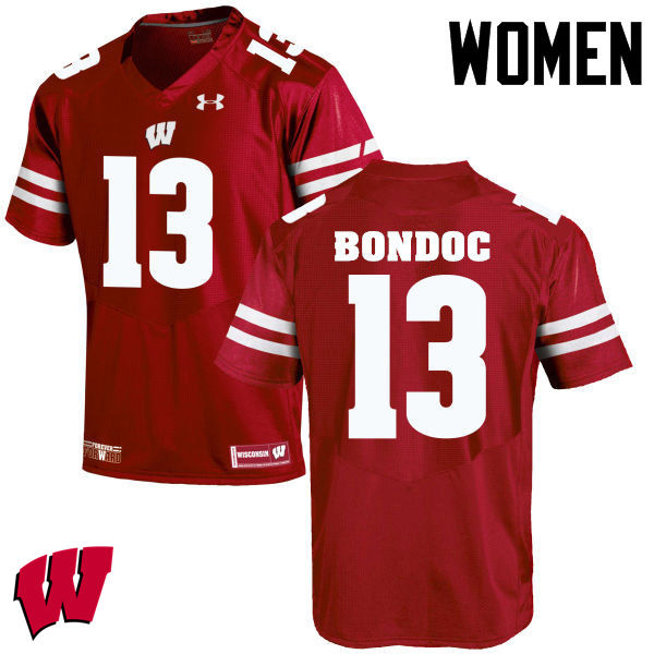 Women Wisconsin Badgers #13 Evan Bondoc College Football Jerseys-Red - Click Image to Close